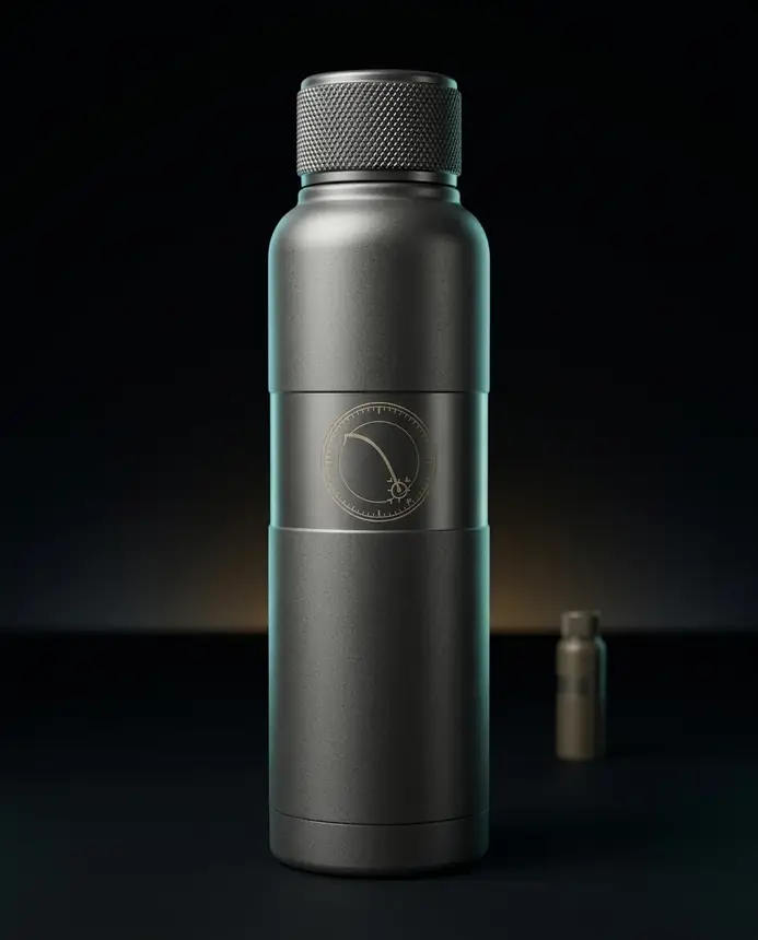 Gunmetal vacuum flask with etched roundel band