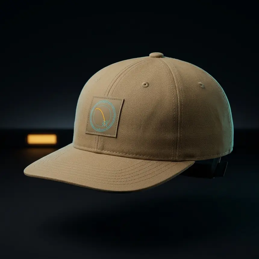 Coyote-tan 6-panel field cap with front crest patch