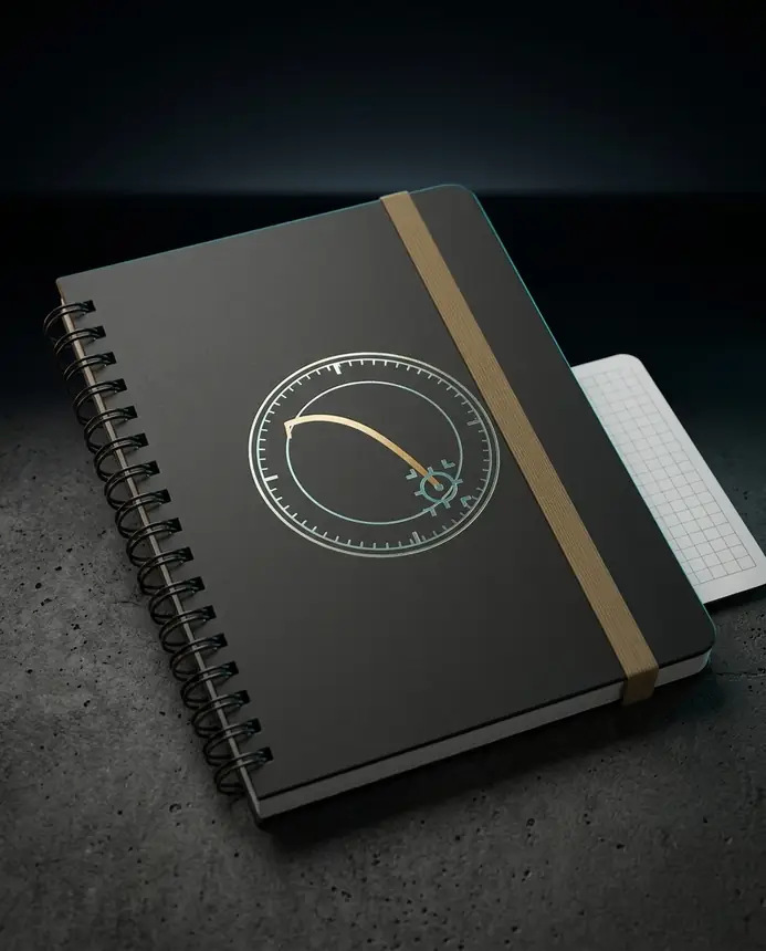 Wire-o field notebook with foil-stamped crest and coyote elastic band